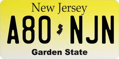 NJ license plate A80NJN