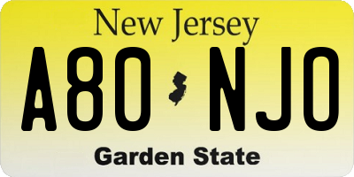 NJ license plate A80NJO