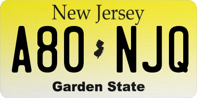 NJ license plate A80NJQ