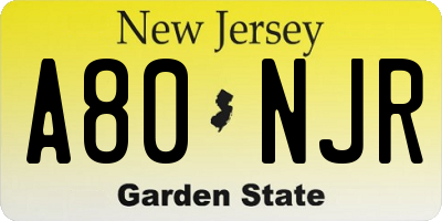 NJ license plate A80NJR