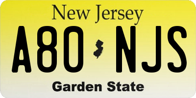 NJ license plate A80NJS