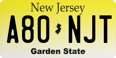 NJ license plate A80NJT