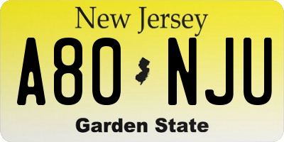 NJ license plate A80NJU
