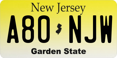 NJ license plate A80NJW