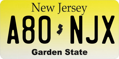 NJ license plate A80NJX