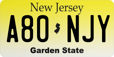NJ license plate A80NJY