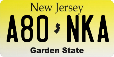 NJ license plate A80NKA