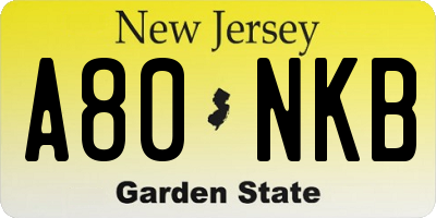 NJ license plate A80NKB
