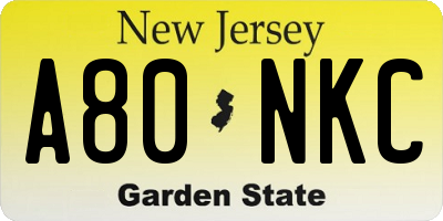 NJ license plate A80NKC