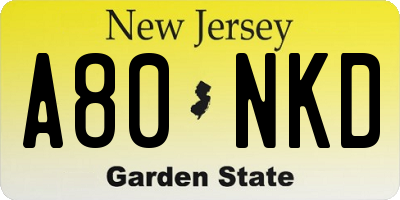 NJ license plate A80NKD