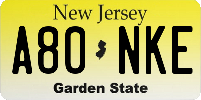 NJ license plate A80NKE