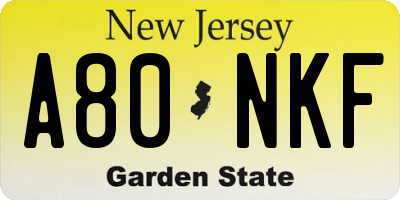 NJ license plate A80NKF