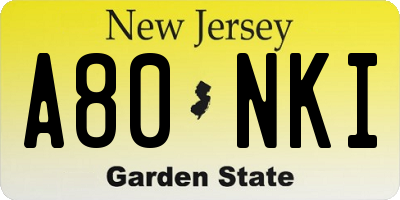 NJ license plate A80NKI