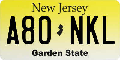 NJ license plate A80NKL