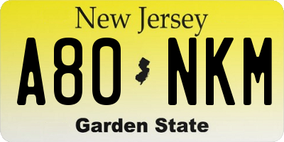 NJ license plate A80NKM