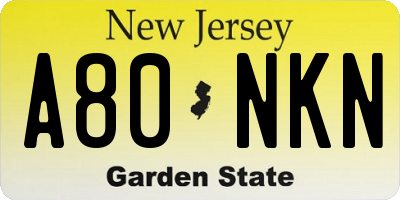 NJ license plate A80NKN