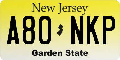 NJ license plate A80NKP