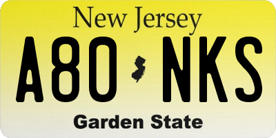NJ license plate A80NKS