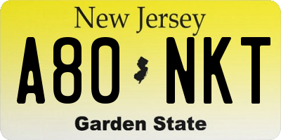 NJ license plate A80NKT