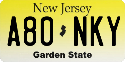 NJ license plate A80NKY