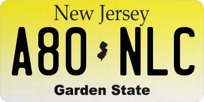 NJ license plate A80NLC
