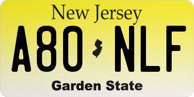 NJ license plate A80NLF