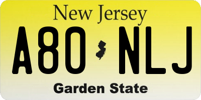 NJ license plate A80NLJ