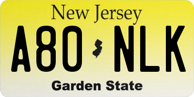 NJ license plate A80NLK