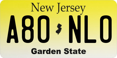NJ license plate A80NLO