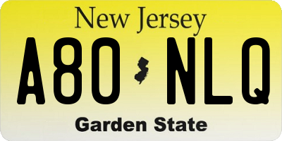 NJ license plate A80NLQ