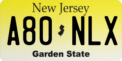NJ license plate A80NLX