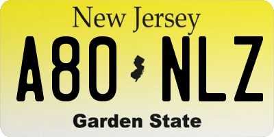 NJ license plate A80NLZ