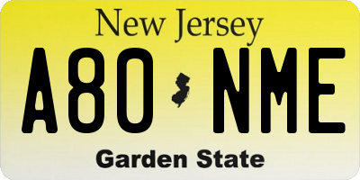 NJ license plate A80NME