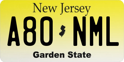 NJ license plate A80NML