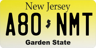 NJ license plate A80NMT