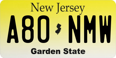 NJ license plate A80NMW