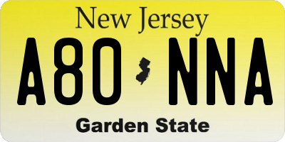 NJ license plate A80NNA