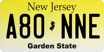 NJ license plate A80NNE