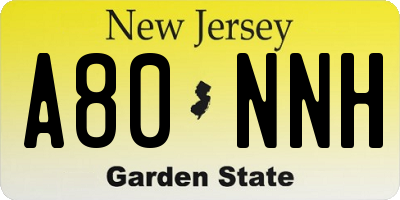 NJ license plate A80NNH