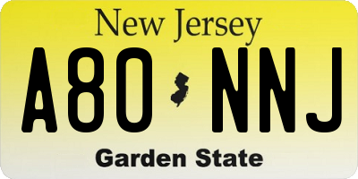 NJ license plate A80NNJ