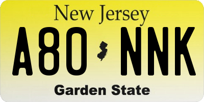 NJ license plate A80NNK
