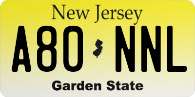 NJ license plate A80NNL