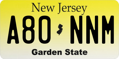 NJ license plate A80NNM