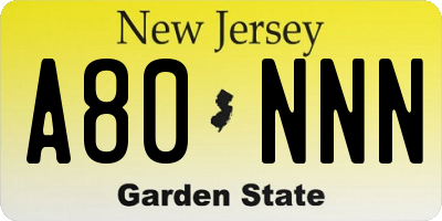 NJ license plate A80NNN