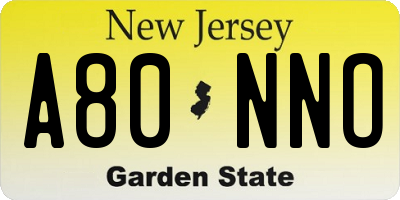 NJ license plate A80NNO