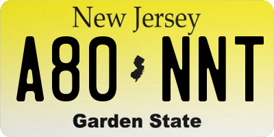 NJ license plate A80NNT
