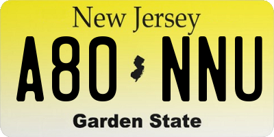 NJ license plate A80NNU