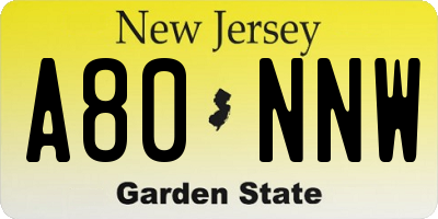 NJ license plate A80NNW