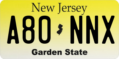 NJ license plate A80NNX