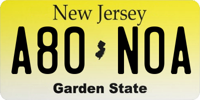 NJ license plate A80NOA